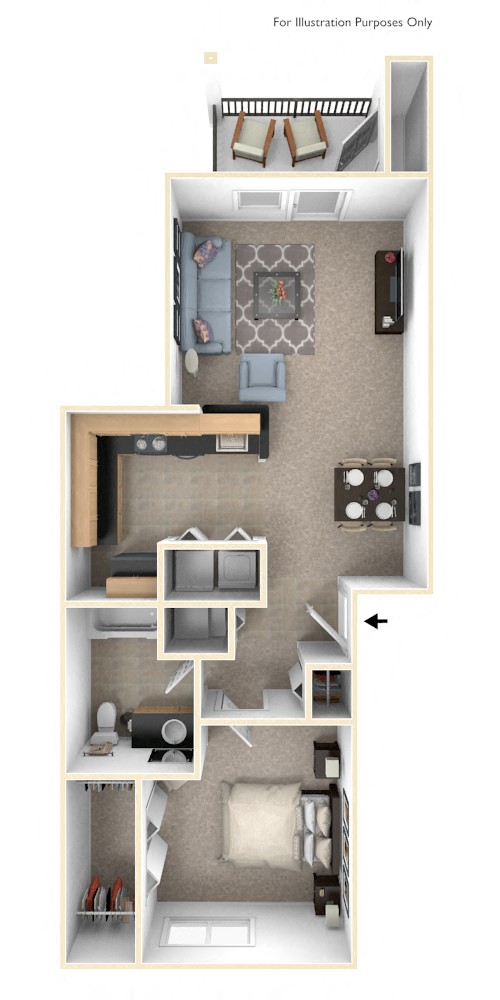 Traditional One Bedroom Floor Plan at Lynbrook Apartment Homes and Townhomes, Elkhorn, NE, 68022